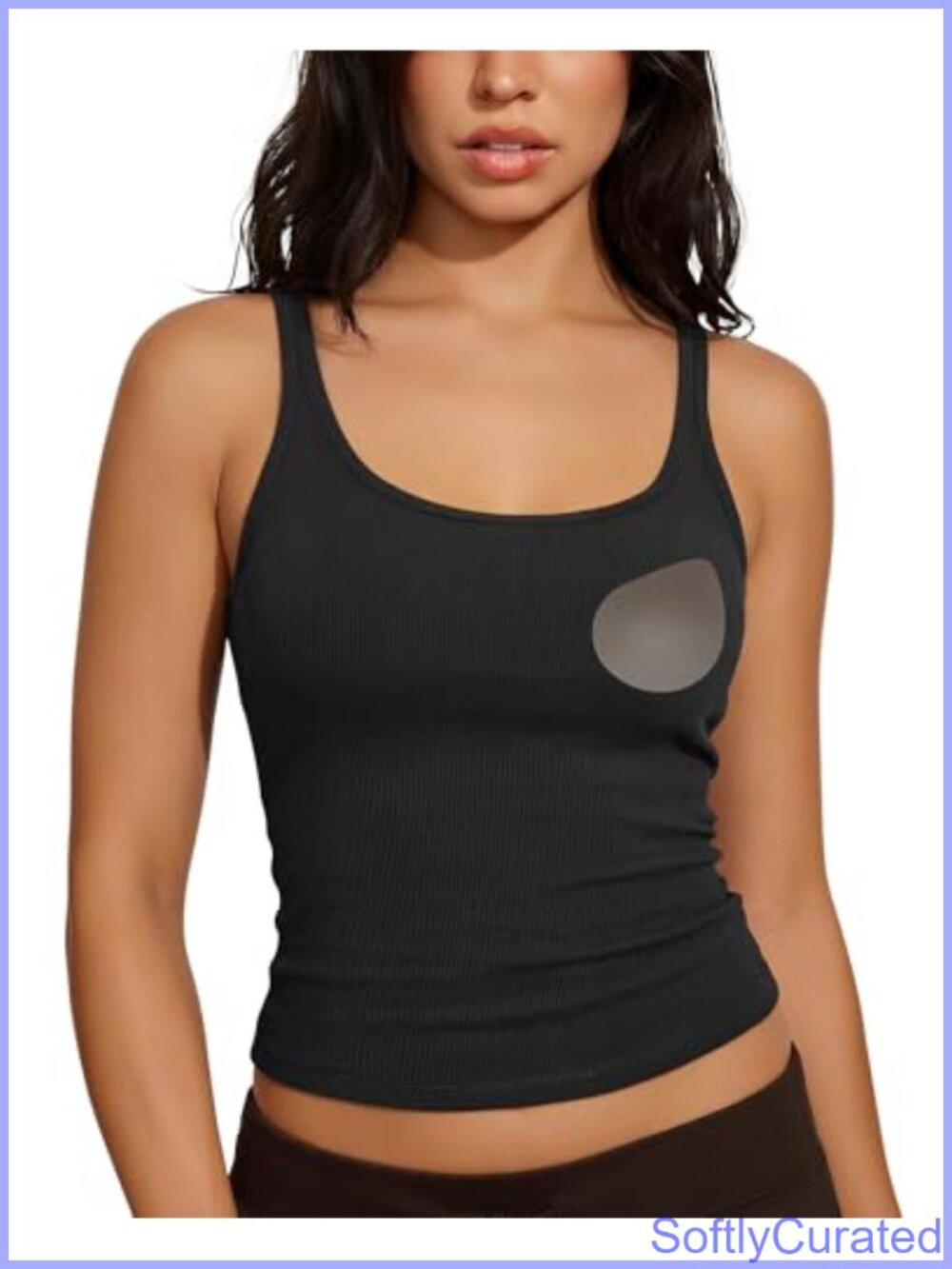 Padded Cotton Ribbed Tank Top Built in Bra Scoop Neck Sleeveless Cami